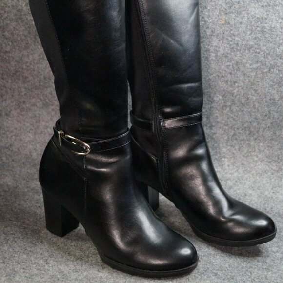 Anne Klein iFlex SF3122 Black Knee-High Boots Size 6.5 Pre-Owned Leather - Picture 1 of 10